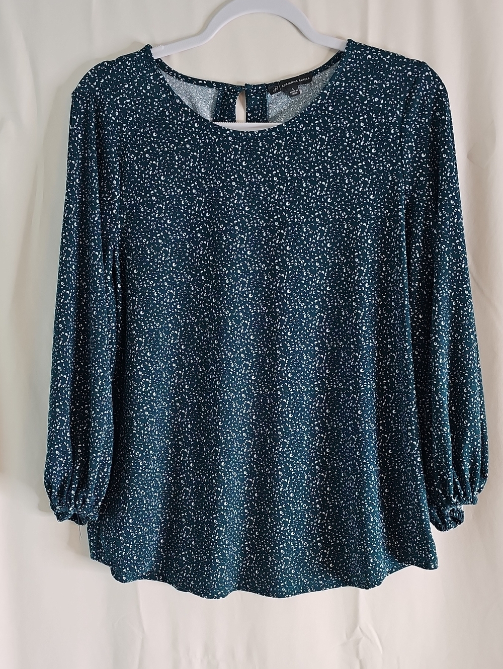 Adrianna Papell Teal Speckle Long-Sleeve Keyhole Top